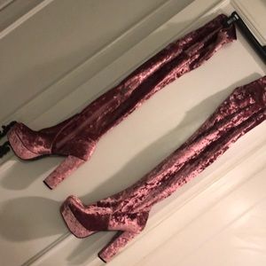 Rose Crushed Velvet Thigh Boots